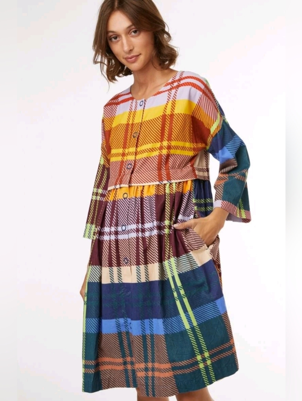 NWOT GORMAN Tartan Trip Corduroy Check Smock Dress Size 10